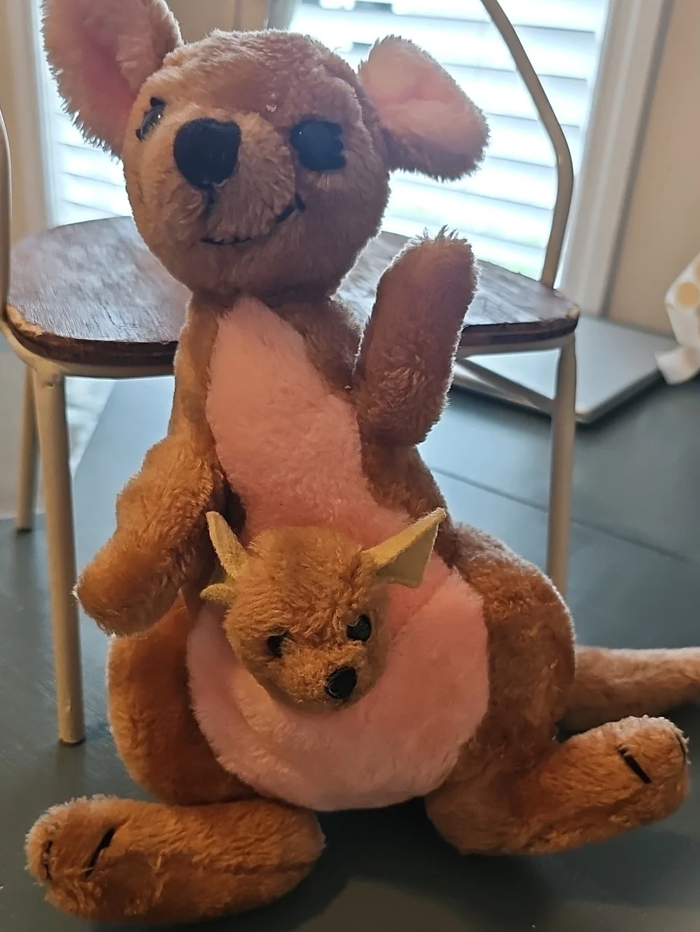 1970 Vintage Walt DisneyPlush Kangaroo with Joey Stuffed Animal - Brown and Pink
